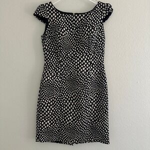 Tahari Sheath Dress Women 6P Black Cream Polka Dot Cap Sleeve Arthur S Levine